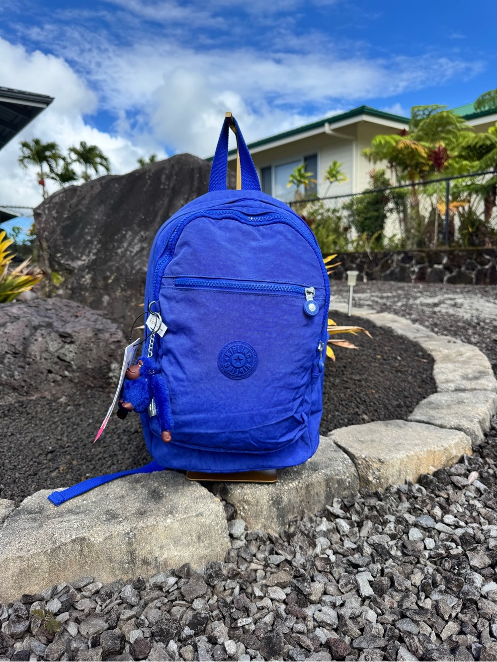 Kipling NWT Challenger Mini Backpack Cobalt Blue Nylon Monkey Keychain Call out
